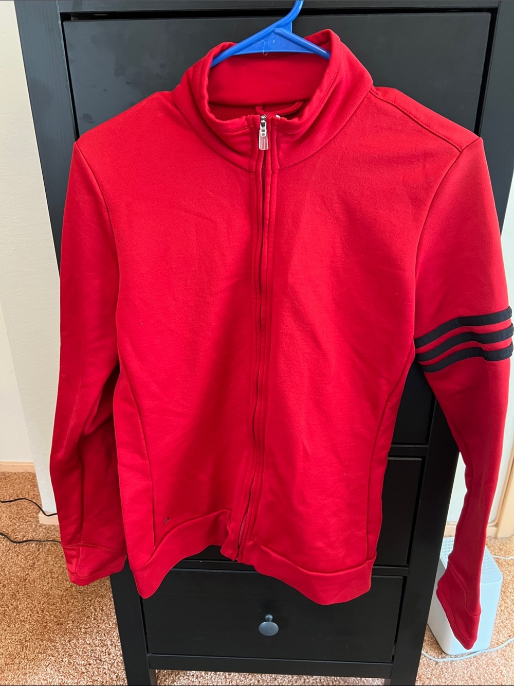 adidas Red Full-Zip Track Jacket with Black Stripe Detail